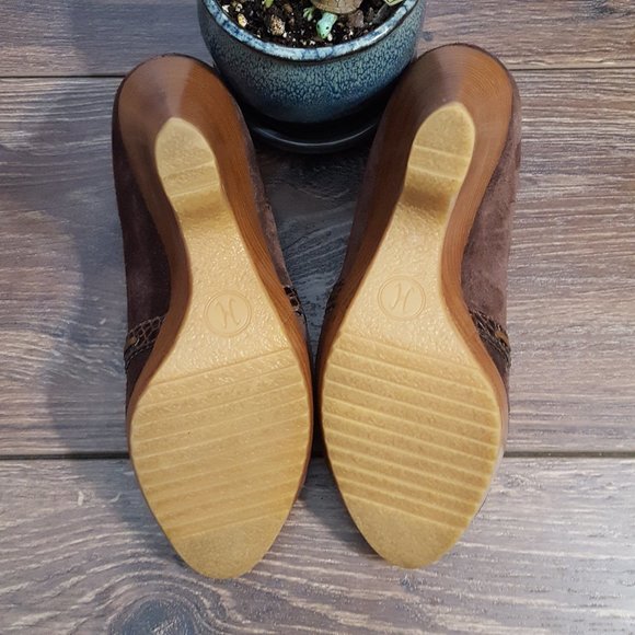 Cole Haan Brown Leather Suede Peep Toe Wedge - Picture 5 of 8